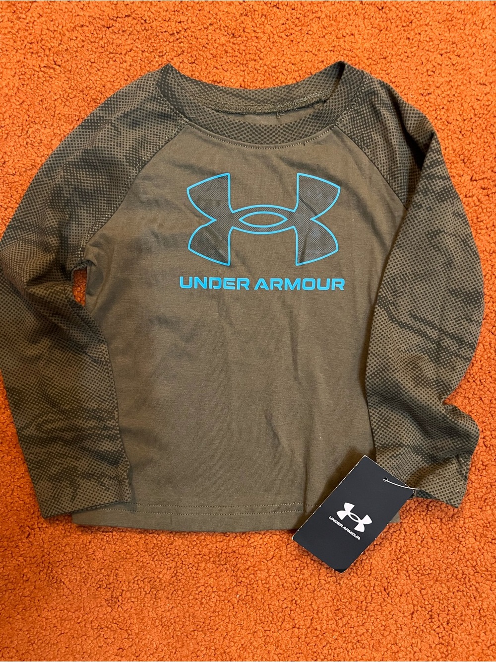 Under Armour Boys' Olive Green Long Sleeve Tee with Blue Logo